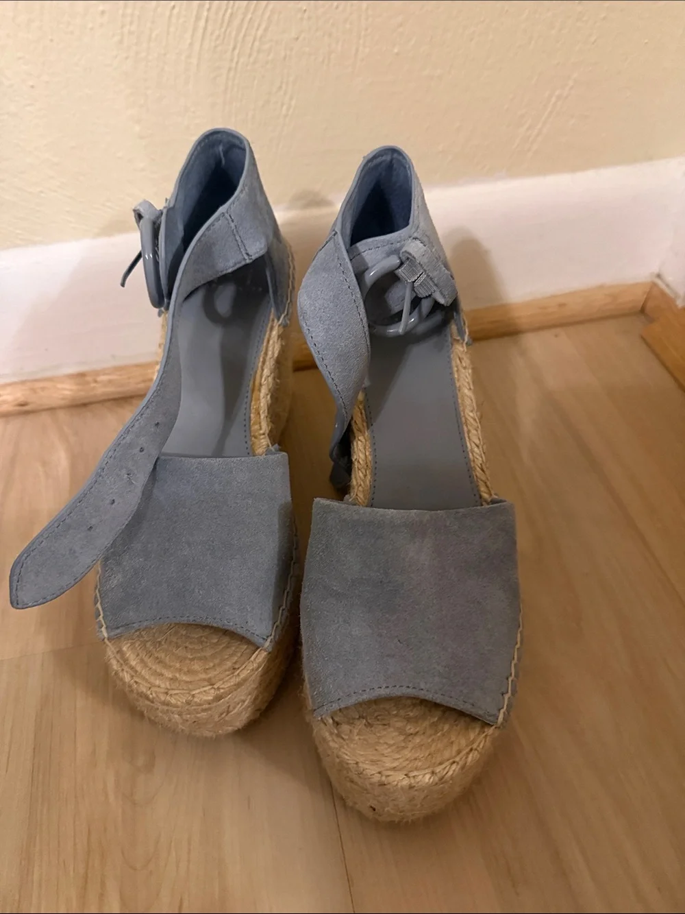 Marc Fisher Leather Wedge Sandals in Light Blue